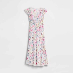 <span class=keywords><strong>Abbigliamento</strong></span> personalizzato <span class=keywords><strong>donna</strong></span> abito estivo <span class=keywords><strong>Boho</strong></span> Maxi abito con stampa in crêpe con rifiniture in pizzo con scollo a V Maxi abito altalena - Product Image 5