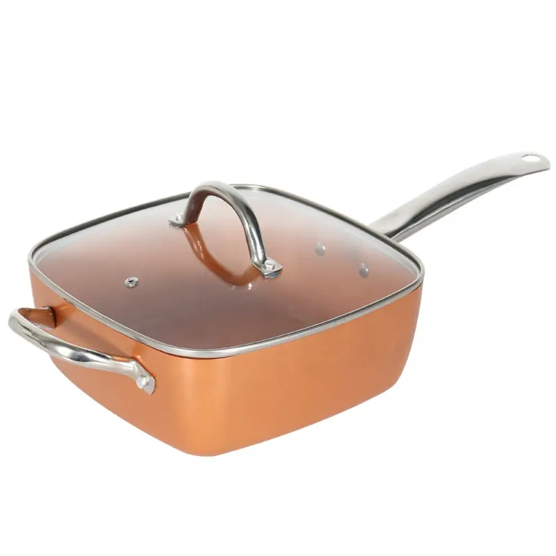 Factory directly selling as Seen On TVNon Stick Aluminum Cookware Set Square Saucepan Fry Pan Copper Color Aluminum Frying Pan