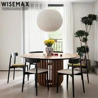 Мебель WISEMAX, Скандинавская мебель для столовой, круглый деревянный стол, черный обеденный стол с рамой из массива дерева с круглой основой