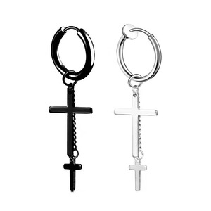 Pendientes de Clip Cruzados de Aleación de Zinc y Acero, Sin Perforación, Estilo Hip-Hop, Joyería de Moda - Product Image 1