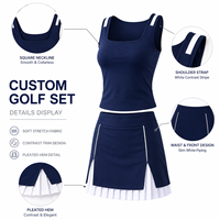 Ensemble de golf pour femme, haut sans manches à col carré bleu marine personnalisé et jupe-short plissée superposée, tenue à séchage rapide, OEM ODM, marque privée, approvisionnement en gros