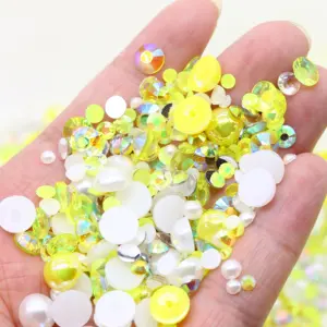 Wholesale Mix Size Color Abs Half Round Beads Flat Back Pearls Resin Rhinestone For Decoration