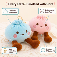 Porte-clés en peluche Baozi mignon en gros, breloque animal en peluche en forme de pain vapeur, décoration de sac, logo personnalisé EN71 CE CPC OEM ODM
