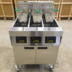 Equipo de cocina comercial Elevación automática Freidora profunda de gran capacidad 3 tanques 3 Cesta Freidora eléctrica con filtro de aceite