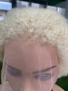 CF 180 Perruques sans colle Full Lace Perruque européenne de luxe Cheveux humains <span class=keywords><strong>Blond</strong></span> 613 Afro Kinky Curl Perruques nouées à la main 8 "Peut faire des tresses - Product Image 6