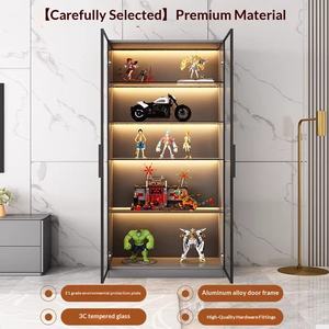 Vitrine d'exposition multifonctionnelle en acrylique transparent anti-poussière avec éclairage LED pour figurines, modèles réduits et jouets, gris - Product Image 4