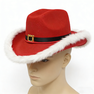 Sombrero de Vaquero de Fieltro Rojo con Borde de Piel Blanca, Sombrero Festivo de Invierno Unisex para Adultos, Ideal para Fiestas Navideñas - Product Image 6