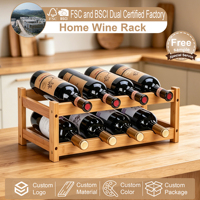 Porte-bouteilles en bambou pour 8 bouteilles, à poser sur le comptoir, 2 niveaux, design moderne en bois, étagère à vin, design ondulé, porte-bouteilles pour la cuisine, le bar à domicile