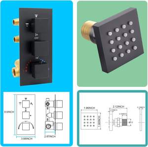 Rubinetti termostatici neri 4 vie corpo in ottone sistema doccia a getto da 16 pollici palmare a soffitto Set da bagno termostatico - Product Image 2