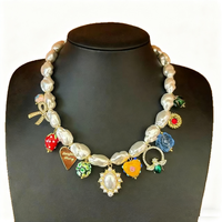Elegante Collar con Dijes de Perlas, Corazón de Fresa y Rosa, Chapado en Oro, Joyería Diaria para Mujer, Aniversario, Venta al por Mayor