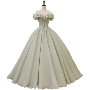 Strapless Evening Gown Light Green Empire Waist Ruffles Formal Dress For Banquet Annual Meeting - Product Image 5