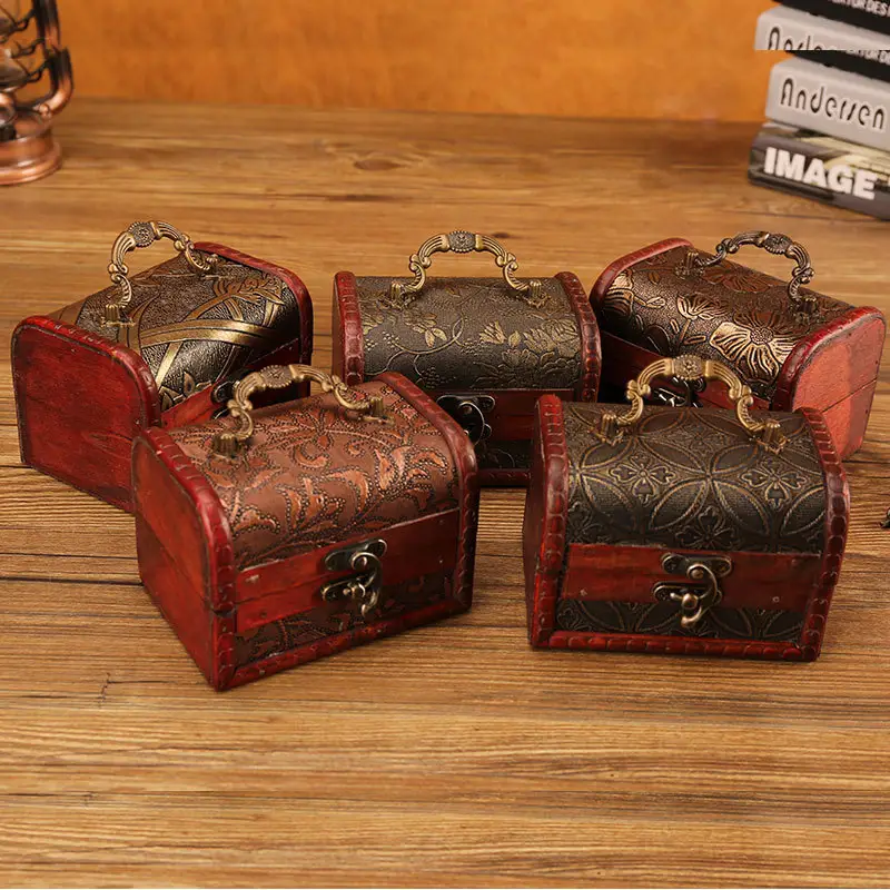 Ever Bright 2024 Wholesale Vintage Customer's Logo Mini Wood PU Leather Jewelry Storage Box Antique Jewelry Packaging Box