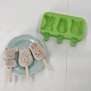 Moule à glace en Silicone à 3 cavités sans BPA en forme d'animal, moule à Popsicle avec bâtonnets