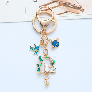 Văn Bản Boudoir tạo vòng chìa khóa kim loại dễ thương yếu tố mèo bầu trời đầy sao mơ mộng tinh tế hoạt hình Mặt dây chuyền những người yêu thích - Product Image 4