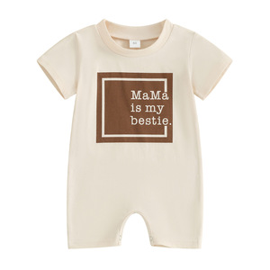Tenue de sortie de maternité pour nouveau-né, barboteuse bébé à manches courtes, barboteuse bulle couleur mauve clair, barboteuse bébé motif 'Mama Coffee Date' - Product Image 5