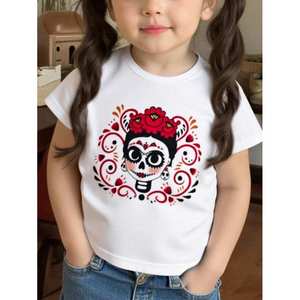 เสื้อยืดเด็กผู้หญิง คอกลม สีขาว ผ้าเจอร์ซีย์ ผสมคอตตอนและโพลีเอสเตอร์ ซับเหงื่อ สไตล์เบสิค - Product Image 2