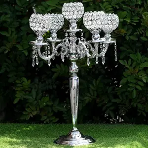Bougeoirs en or de luxe passerelle d'entrée de mariage candélabres en cristal à 5 bras pièce maîtresse de Table décoration de mariage indien