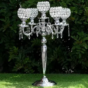 Luxury Gold Candle Holders Wedding Entrance Walkway 5 Arm Crystal Candelabra Table Centerpiece Indian Wedding Decoration