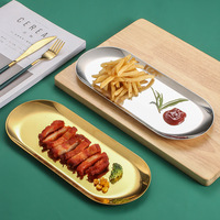 Metalen dienblad Roestvrijstalen plaat Ovale taart Fruit Dessertborden Westerse steakbord Rechthoekige snackborden Sieradenopbergbakje