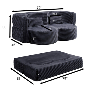 Folding Sofa <b>Bed</b> Set <b>Convertible</b> Corduroy Fabric Sofa Modern Design for Apartment Villa & Hotel Use - Product Image 2