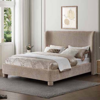 Lit double plateforme en tissu bouclé de style minimaliste italien moderne, meubles d'intérieur pour chambre à coucher