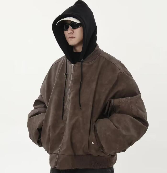 Fake Two-Piece Tie-Dye Leather Jacket for Men Winter New Fashion
