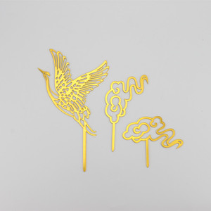Golden Crane And Auspicious Clouds Cake Decoration Insert For Birthday Reusable Plastic Die Cutting 3 Pack - Product Image 3