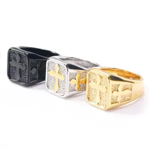 Factory direct sales trend retro style casting cross stainless steel 18K gold plated ring DM 692