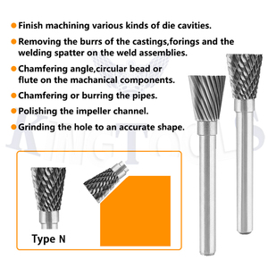 SN-5 forma N 1/8 "diámetro <span class=keywords><strong>de</strong></span> mango 1/4" diámetro <span class=keywords><strong>de</strong></span> la cabeza <span class=keywords><strong>de</strong></span> doble corte 28 grados <span class=keywords><strong>de</strong></span> cono invertido Burr taladro - Product Image 3