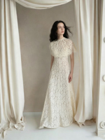 Robe de soirée formelle vintage en dentelle à col montant, sur mesure OEM/ODM, pour mariage, demoiselle d'honneur ou toast de mariage