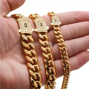 Trendy bracelet Necklace Choker 14k 18k Gold Cuban Link Chain Gold Cuban Miami Chain 6mm 8mm 10mm 12mm 14mm Miami Cuban Chain