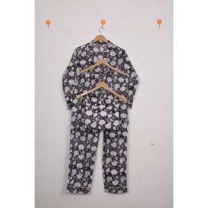 Ensemble de pyjama décontracté pour femmes en satin 100% coton respirant, taille élastique, manches longues, imprimé lettres, vêtements de nuit - Product Image 4