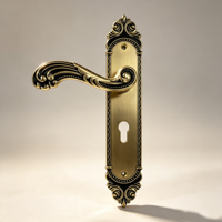 Serrure de porte à levier en alliage de zinc bicolore noir et or, antivol, durable, avec plaque longue, style baroque, griffes gravées, courbes et volutes