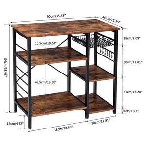 Étagère d'organisation de cuisine <span class=keywords><strong>à</strong></span> 4 niveaux Support de <span class=keywords><strong>boulanger</strong></span> pour <span class=keywords><strong>café</strong></span> et micro-ondes avec panier en fil métallique et 6 crochets latéraux - Product Image 3