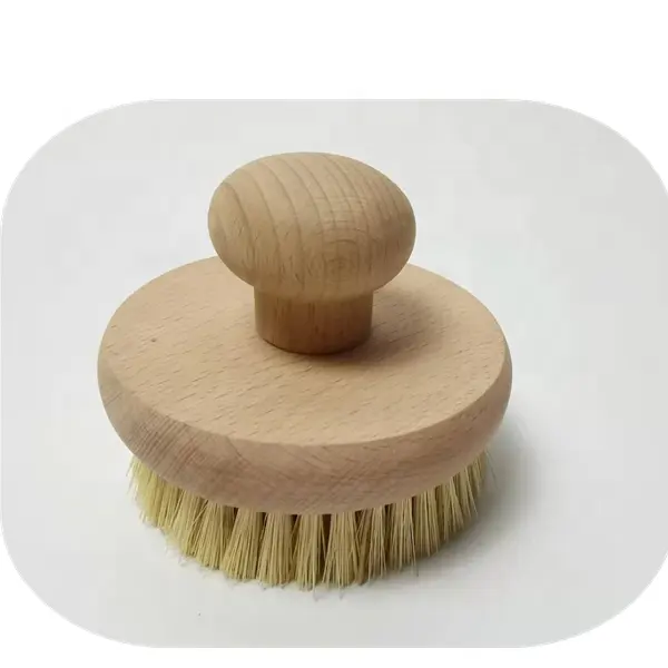 Natural Sisal Bristles Beech Wood Handle Dead Skin Remover Round Bath Shower Body Exfoliating Brush