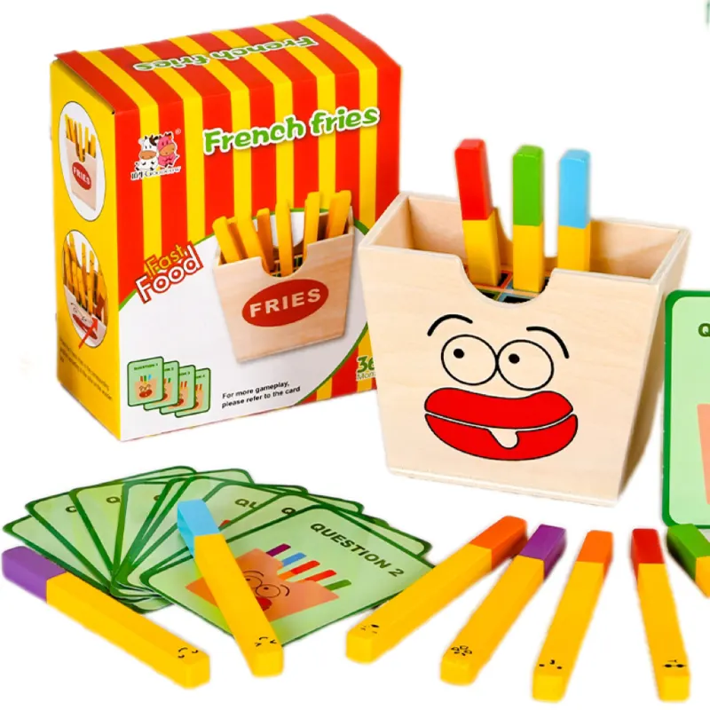 Montessori Pommes Frites Holz Farb sortier spiel Fast Food Pommes Frites Matching Game Puzzle Food Assembly Baby Küchen spielzeug