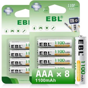 Piles AAA rechargeables Ni-MH préchargées EBL 1100 mAh, longue durée, lot de 8, capacités 600 mAh et 1000 mAh - Product Image 1
