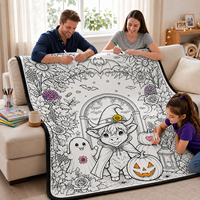 Couverture à colorier DIY pour Halloween, motif chat fantôme et citrouille florale, avec feutres, pour loisirs créatifs et cadeaux