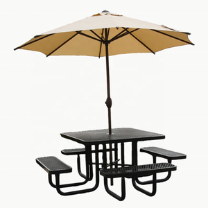 Tavolo da Picnic Quadrato in Metallo per Esterni con 4 Panche, Arredo da Giardino, Tavolo da Pranzo in Acciaio, Tavolo e Sedie per Patio e Caffè all'Aperto - Product Image 6