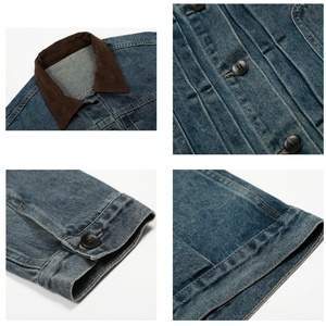 Veste en jean pour homme TKAN442D, style rétro américain, délavée à l'acide, bleu, streetwear, col rabattu, coupe ample, 100% coton - Product Image 3