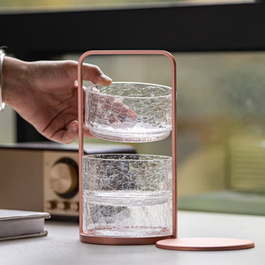 Glass Portable Tea And Snack Box Cylinder Magnetic Lid <b>Stackable</b> Three Tier Storage <b>Basket</b> For Travel And Household Use - Product Image 3