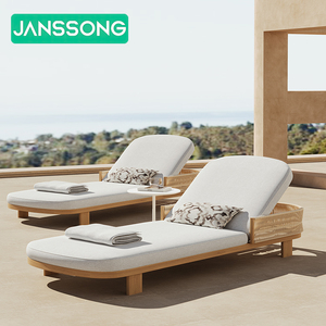 Chaise longue en teck meubles de patio chaise longue de plage lit lounge mobilier d'extérieur lit de bronzage en <span class=keywords><strong>bois</strong></span> chaises longues de luxe - Product Image 1