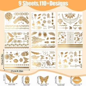 9 fogli 125 <span class=keywords><strong>tatuaggi</strong></span> temporanei a forma di fiore in oro per feste e feste da donna adesivi - Product Image 2