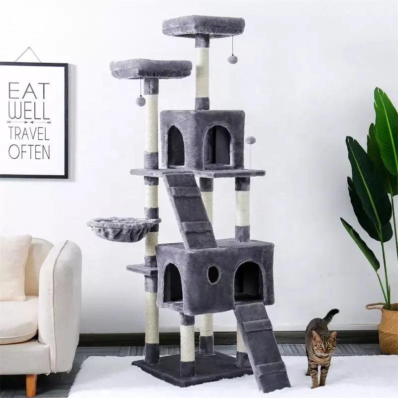 Armazém canadá, moderno, grande torre de gato gato com sisal postagem dupla condos