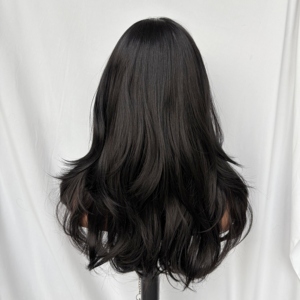 <span class=keywords><strong>Peluca</strong></span> sintética sin pegamento <span class=keywords><strong>con</strong></span> encaje <span class=keywords><strong>frontal</strong></span> 13x6, larga, lisa, en capas, negra, <span class=keywords><strong>con</strong></span> línea de cabello pre-arrancada, resistente al calor, gorra de <span class=keywords><strong>malla</strong></span> elástica, 200% de densidad. - Product Image 3