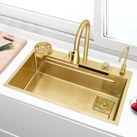 Robinet cascade multifonctionnel moderne en or, distributeur d'eau pour évier de cuisine en acier inoxydable 201,304