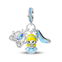 Fabricant de gros cuivre plaqué argent licorne princesse Clown grande roue pendentif Bracelet mode Zircon pour breloques