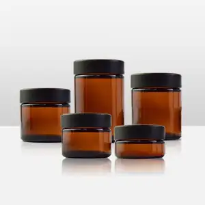 Le macchine di buona qualità fanno 1OZ 2OZ 3OZ 4OZ 5OZ 6OZ 10OZ 50ml vasetti di crema di vetro ambra naturale vasetti cosmetici con coperchio nero sigillato