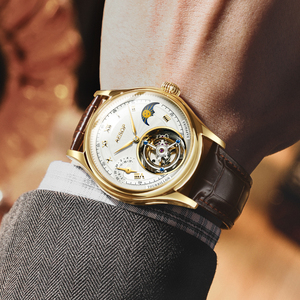 Reloj Mecánico de Hombre Aesop con Movimiento Tourbillon Original, Pantalla de Doble Zona Horaria, Cristal de Zafiro, Correa de Cuero de 22 mm y Esfera de Acero Inoxidable - Product Image 6
