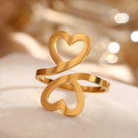 Nouvelle bague ouverte à double cœur creux, style couple, luxe léger, acier inoxydable haut de gamme, plaqué or, bijoux